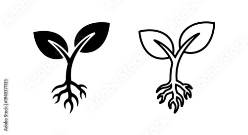 Young Plant Sprout Seedling Icon with Roots