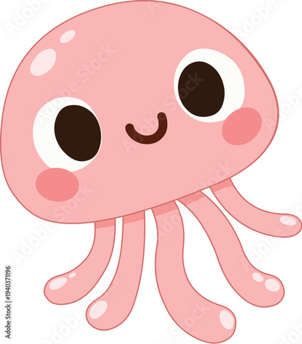 Cute Pink Jellyfish Cartoon Character