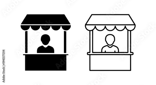 Market Stall Kiosk Icon with Seller Person for Retail and Event Symbol