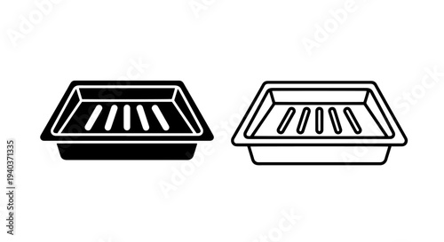 Rectangular Serving Tray Icon with Drain Holes for Food or Dishware