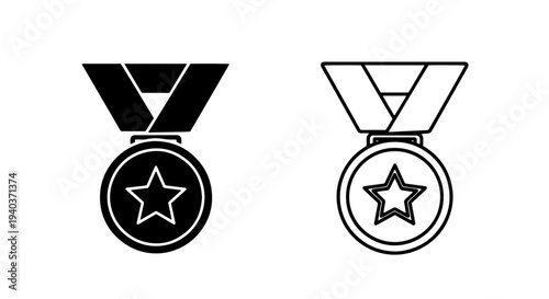 Star Medal Award Icon with Ribbon for Excellence and Achievement