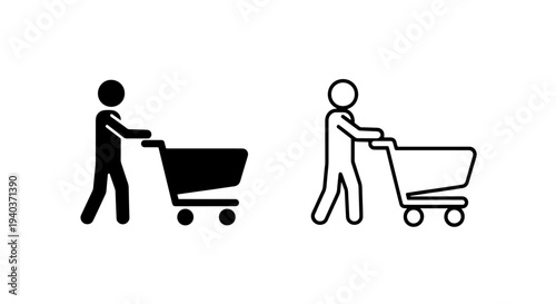 Person Pushing Shopping Cart Icon for Retail and E-commerce Symbol
