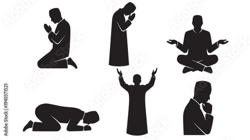 Set of 5 prayer icons vector