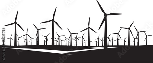Wind turbines on a hill in black and white