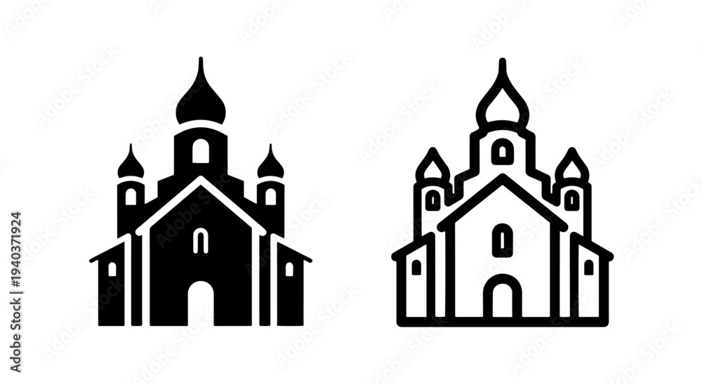 Εκτύπωση καμβά Eastern Orthodox Church Icon with Onion Dome in Solid and Line Style