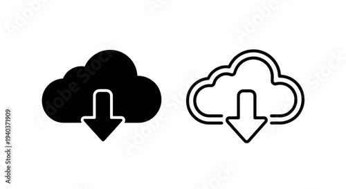Data Storage Cloud Download Icon in Solid and Line Art Design