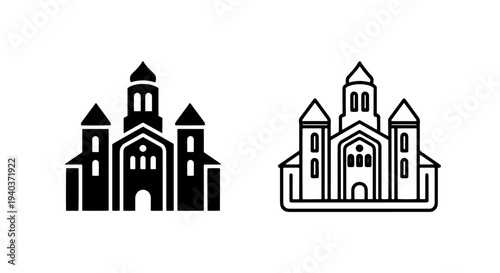 Monastery Building Architecture Icon in Glyph and Outline Style