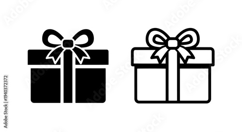 Square gift box icons with ribbon bow for commerce and holiday promotions