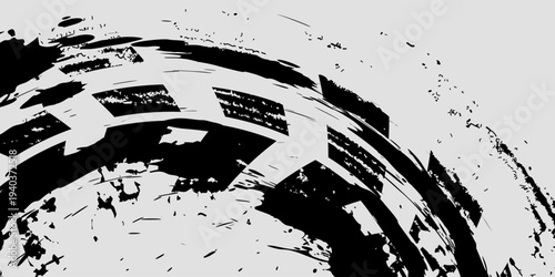 Tire tread marks, wheel textures, tire marks - car racing, motocross, drift, rally, off-road and others. Vector black isolated texture in grunge style with splashes.eps10