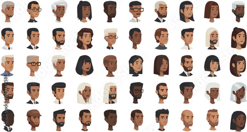 Diverse Collection of Flat Vector People Avatars with Various Hairstyles Skin Tones and Professional Business Outfits for Profile Icons