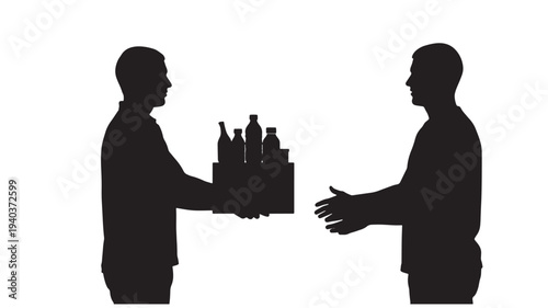 Vector illustration of two men exchanging a cityscape