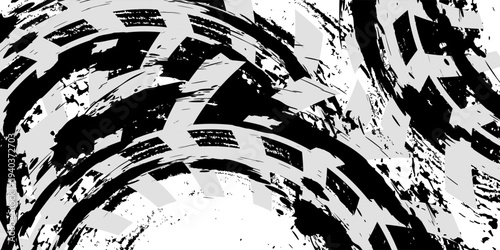 Tire tread marks, wheel textures, tire marks - car racing, motocross, drift, rally, off-road and others. Vector black isolated texture in grunge style with splashes.eps10