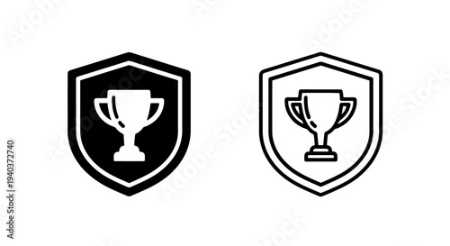 Protected victory trophy cup inside shield icon for awards and security