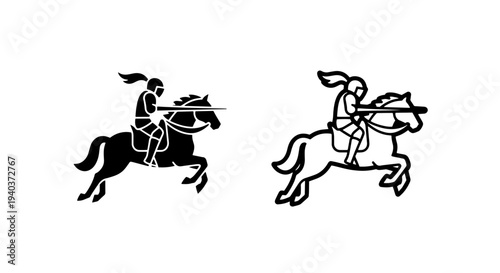 Charging jousting knight silhouette with lance on horseback icon