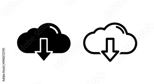 Cloud download icons for computing and data storage technology