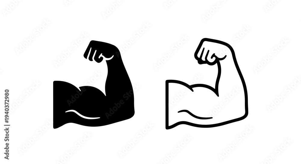 Naklejka premium Bicep flex muscle icon set representing strength power and fitness