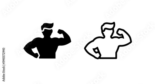 Bodybuilder flexing muscle icon for fitness gym and strength training themes