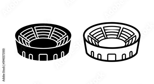 Amphitheater stadium arena icon set for sports and entertainment events