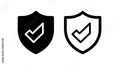 Security shield with checkmark icon set for safety protection and verified status