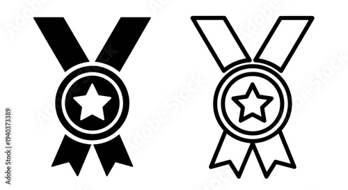 Achievement award medal with star icons in solid and outline styles