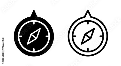 Compass Navigation Icon Set in Solid and Outline Styles