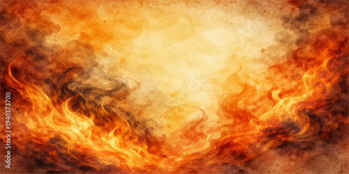 Vibrant burning fire background with hot orange flames and red smoke textures featuring a creative grunge pattern of an intense inferno explosion for a professional design wallpaper