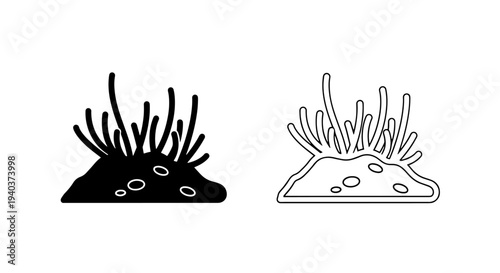 Underwater Seaweed and Coral Icons in Solid and Line Art Style