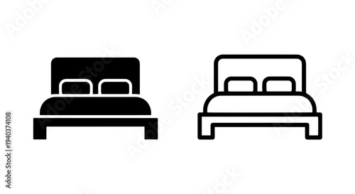 Double bed furniture icon in solid and outline styles for interior design