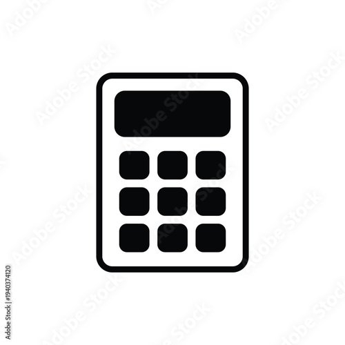 Black Calculator Glyph Icon with Keypad and Display for Math and Finance Concepts - Simple Minimalist Vector Illustration
