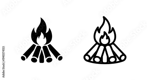 Outdoor campfire and bonfire with logs icon for camping and nature