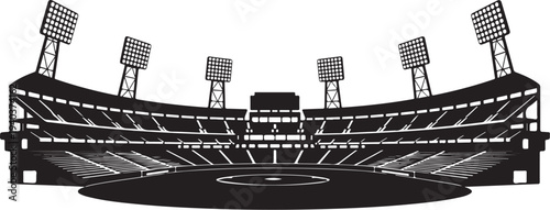 Black and white illustration of a baseball stadium scene