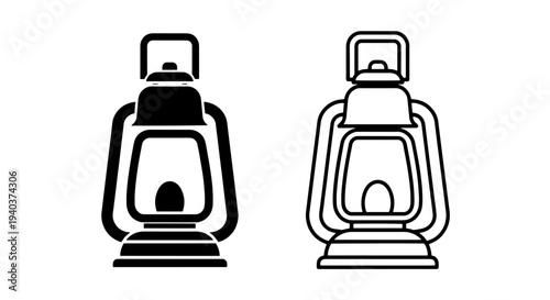 Classic Oil Lamp Graphic in Solid and Outline Styles