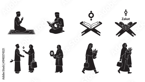 Set of 8 Ramadan icons vector