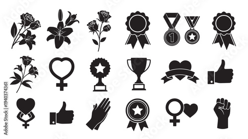 Set of 20 universal symbols and awards vector icons