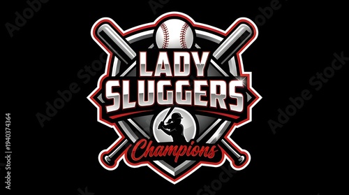 Baseball Logo Template with Lady Sluggers Champions Design for Sports Teams