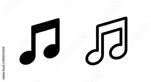 Eighth note music symbol icons in solid and outline versions