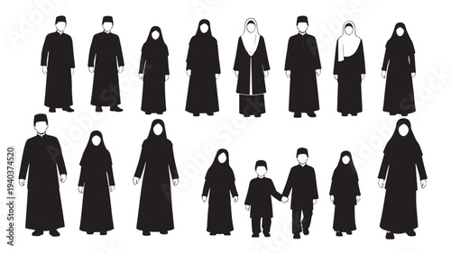 Set of 15 nun and monk silhouettes vector