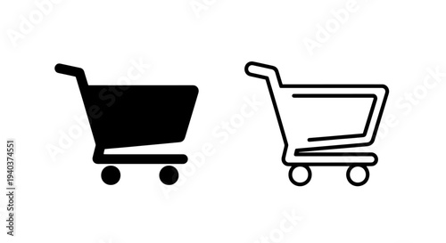 Retail shopping trolley icons in solid and line art styles