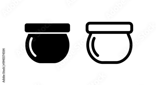 Cooking pot and bowl icons in black silhouette and outline