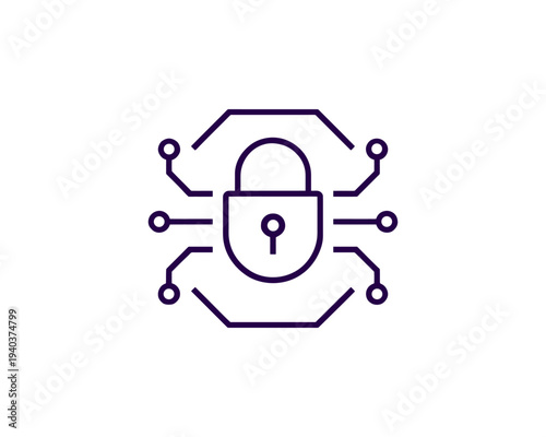 Digital Padlock Logo with Circuit Board Lines Data Security Concept Minimalist Vector Illustration