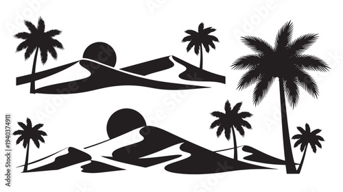 Set of 2 tropical island silhouettes vector
