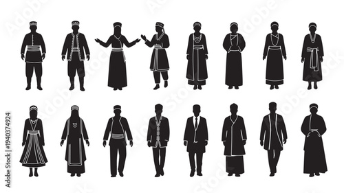 Set of 14 people silhouettes vector
