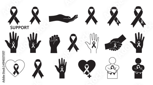 Set of 20 awareness ribbon icons vector