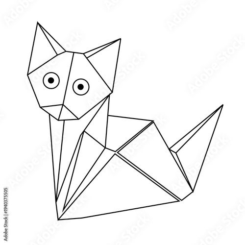 Minimal geometric origami cat line art on a white background, ideal as a paper-folding template, coloring page, craft project, logo or decorative illustration for DIY, education and design.