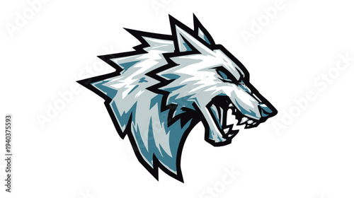A stylized illustration of a wolf's head, showing sharp features and a fierce expression