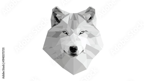 A geometric illustration of a wolf's head, created with polygon shapes on a white background