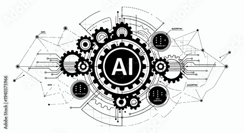 Abstract grunge background with vector illustration of a skull and machinery gears representing a mechanical engineering design concept