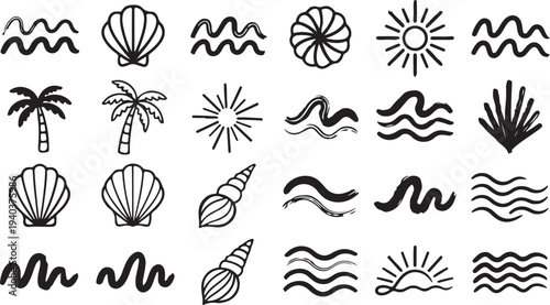 Tropical beach symbols and icons