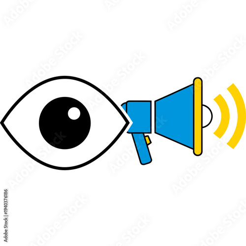 Visionary Amplification: An abstract illustration depicts the fusion of sight and sound, merging an eye with a megaphone, symbolizing communication and awareness.