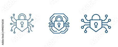 Cybersecurity Lock Logos with Digital Circuitry Lines Data Protection Symbols Vector Art